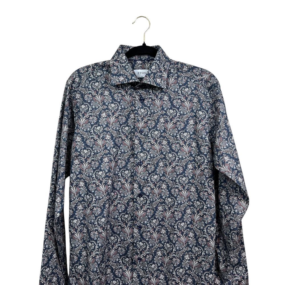 ETON Mens Floral Paisley Dress Shirt Slim Fit Button Up Long Sleeves Navy Sz 38* - Picture 2 of 6